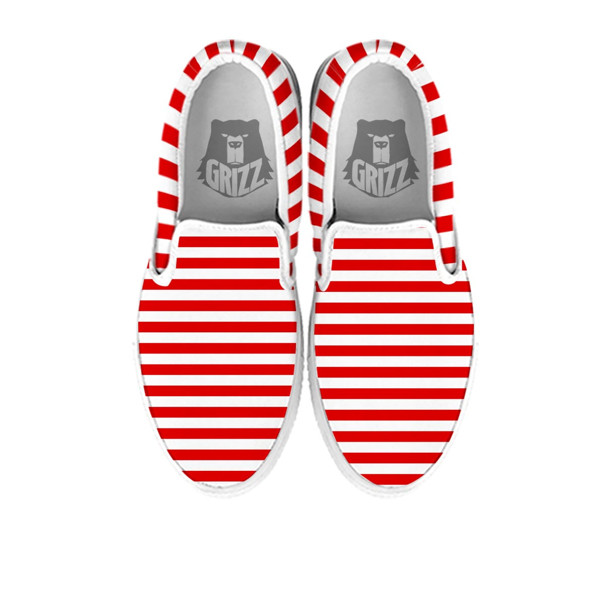 Striped White And Red Print Pattern White Slip On Shoes-grizzshop