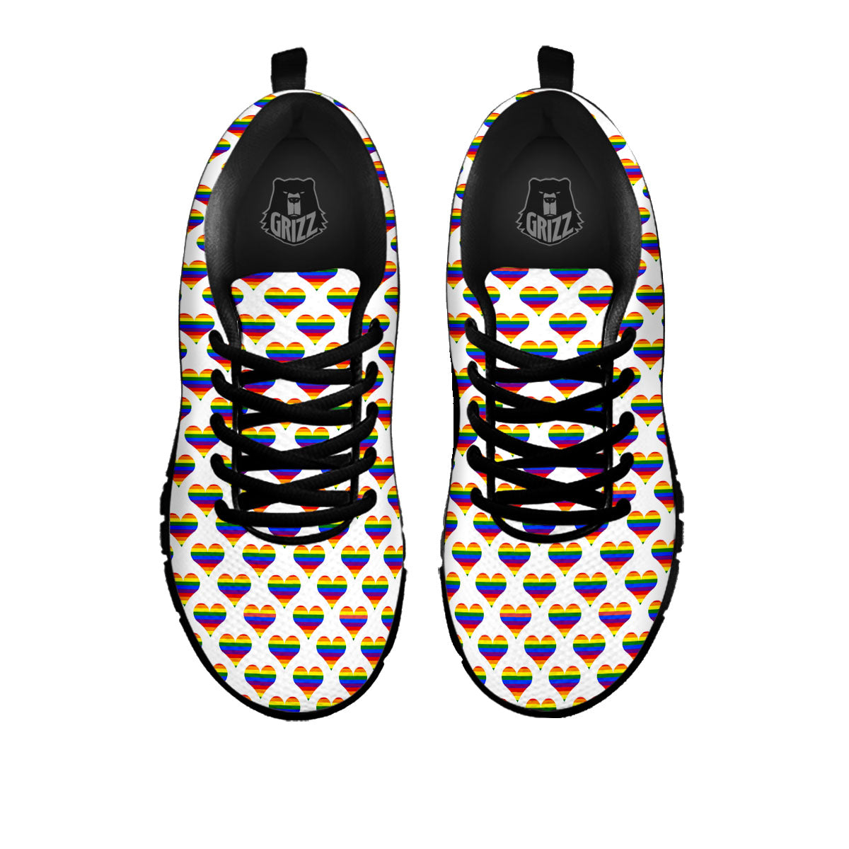 Striped White Heart On LGBT Pride Print Pattern Black Sneaker-grizzshop