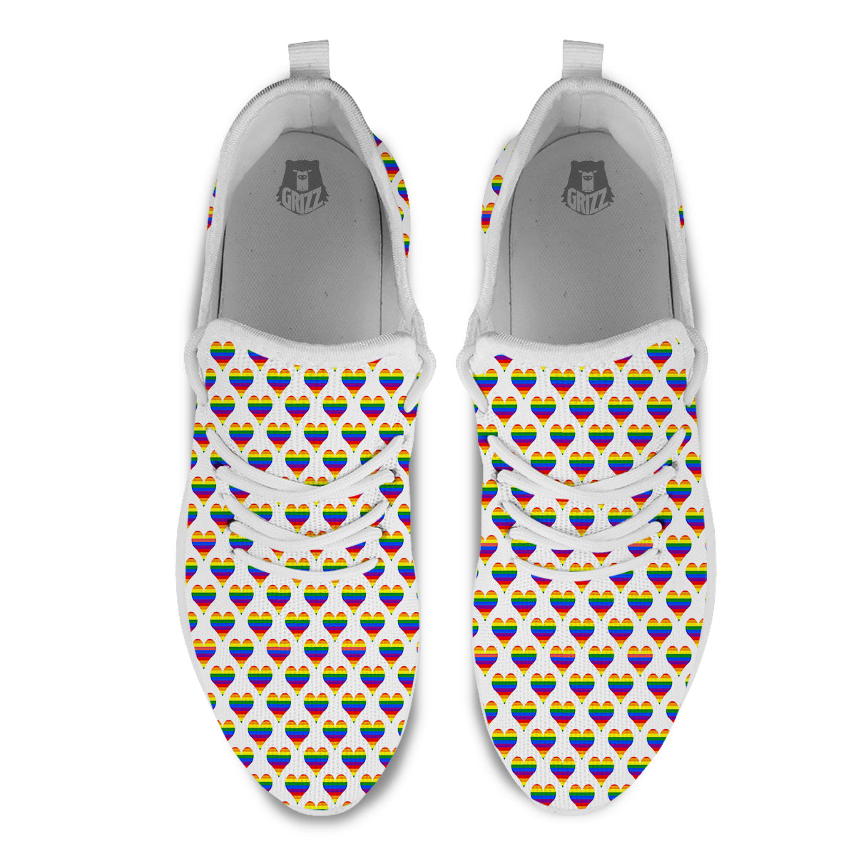 Striped White Heart On LGBT Pride Print Pattern White Athletic Shoes-grizzshop