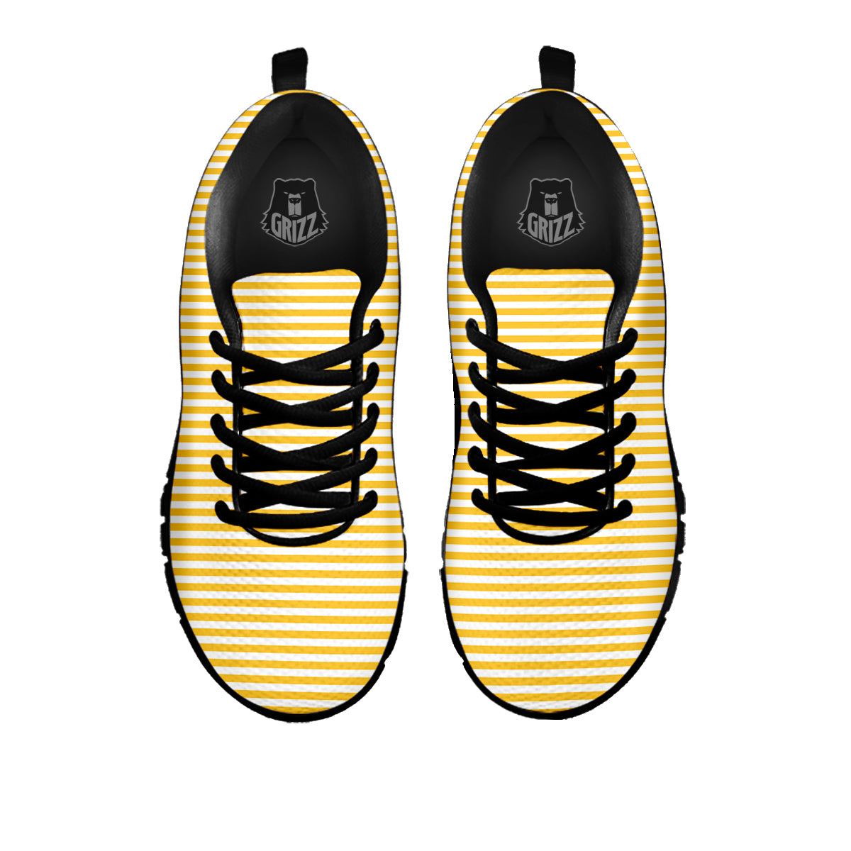 Striped Yellow And White Print Pattern Black Sneaker-grizzshop