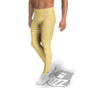 Striped Yellow And White Print Pattern Men's Leggings-grizzshop