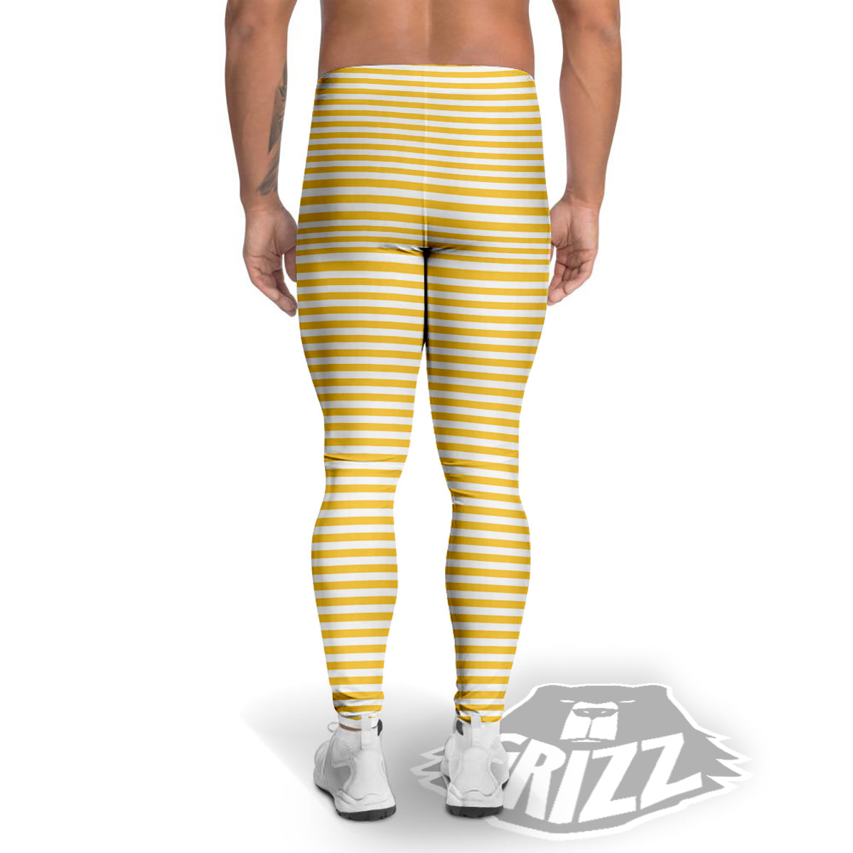 Striped Yellow And White Print Pattern Men's Leggings-grizzshop