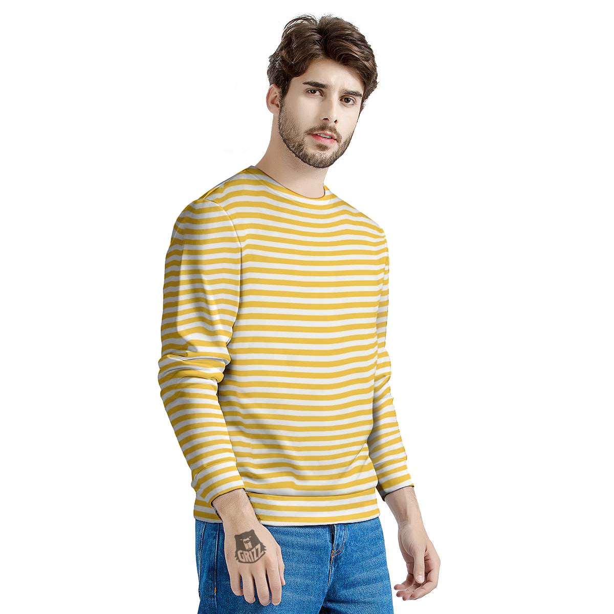 Striped Yellow And White Print Pattern Men's Sweatshirt-grizzshop