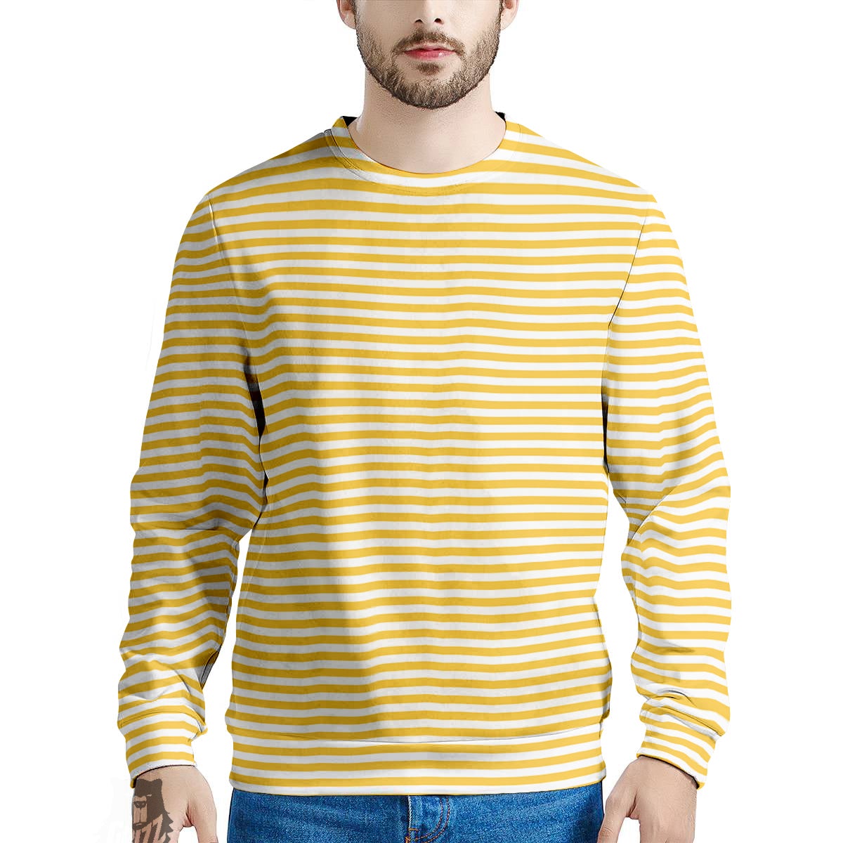 Striped Yellow And White Print Pattern Men's Sweatshirt-grizzshop