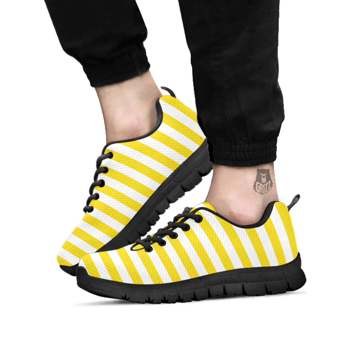 Striped Yellow Print Pattern Black Sneaker-grizzshop