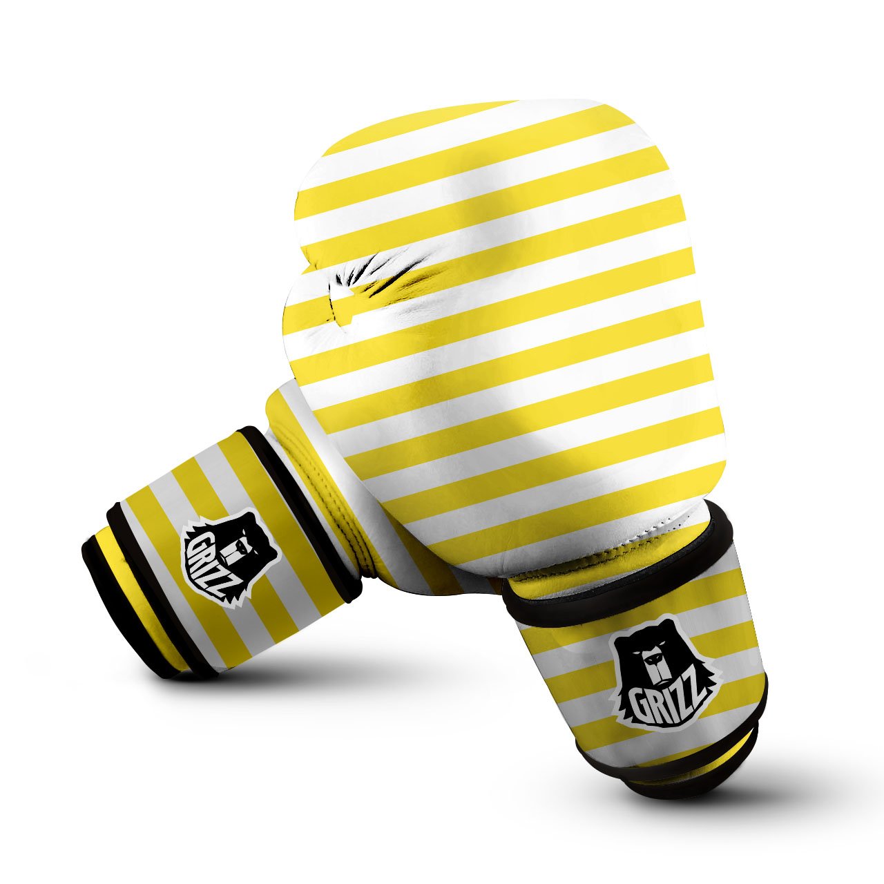 Striped Yellow Print Pattern Boxing Gloves-grizzshop