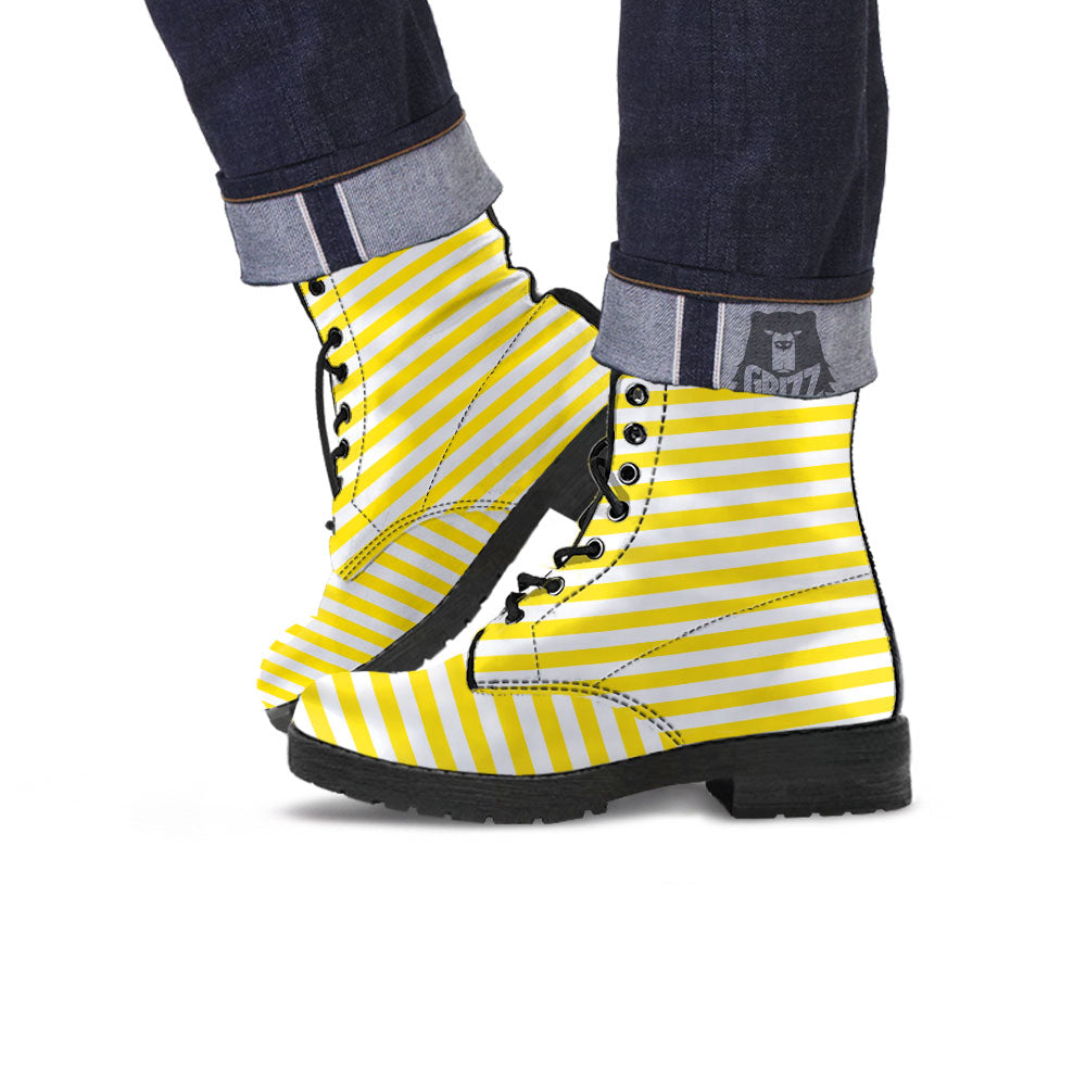 Striped Yellow Print Pattern Leather Boots-grizzshop
