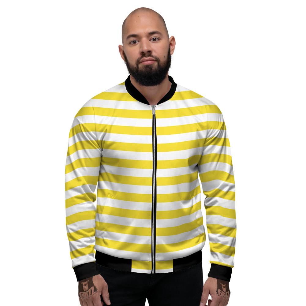 Striped Yellow Print Pattern Men's Bomber Jacket-grizzshop