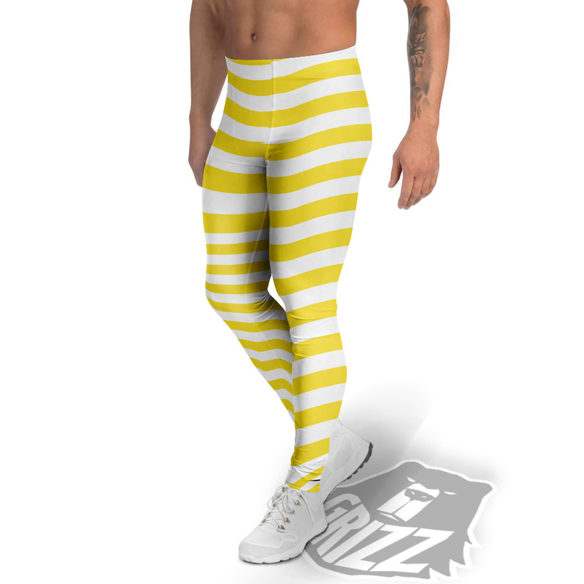 Striped Yellow Print Pattern Men's Leggings-grizzshop