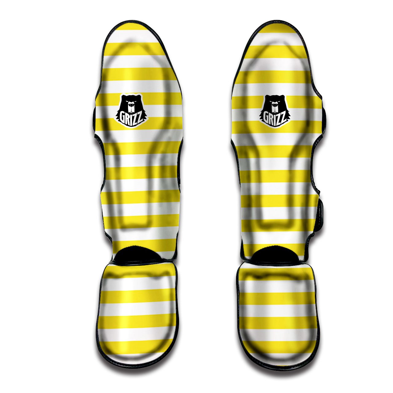 Striped Yellow Print Pattern Muay Thai Shin Guards-grizzshop