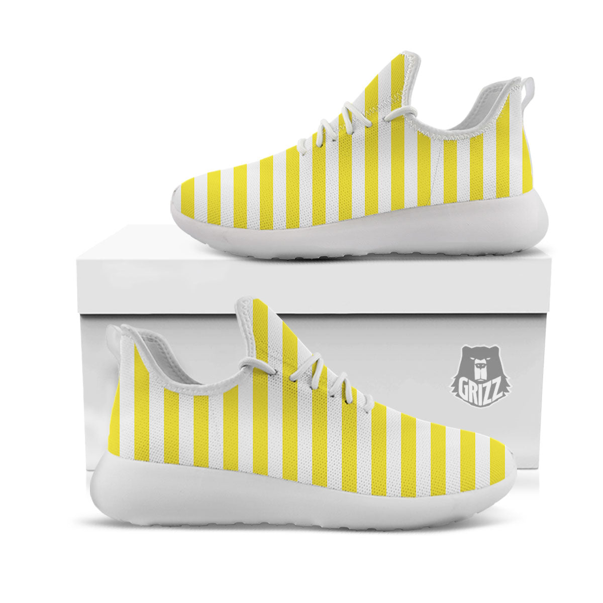 Striped Yellow Print Pattern White Athletic Shoes-grizzshop