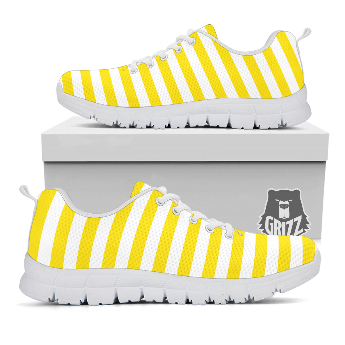 Striped Yellow Print Pattern White Sneaker-grizzshop