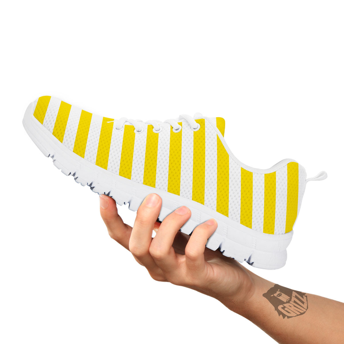 Striped Yellow Print Pattern White Sneaker-grizzshop