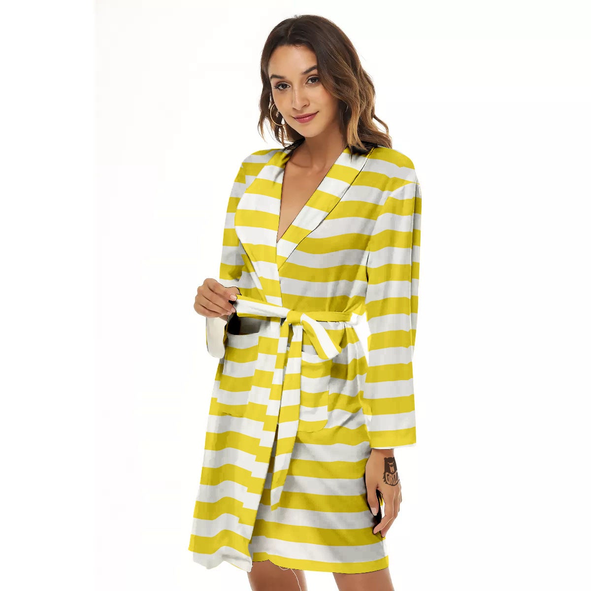 Striped Yellow Print Pattern Women's Robe-grizzshop