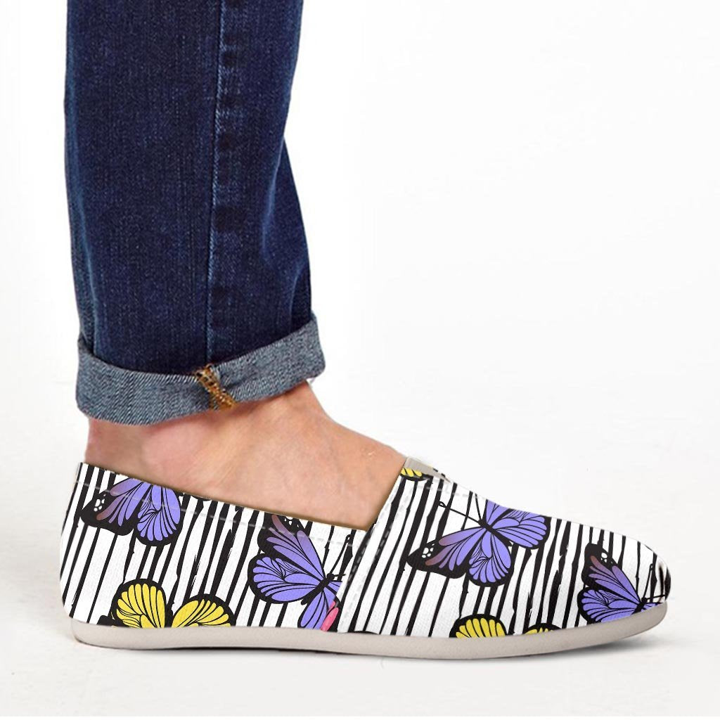 Striped Butterfly Print Canvas Shoes-grizzshop