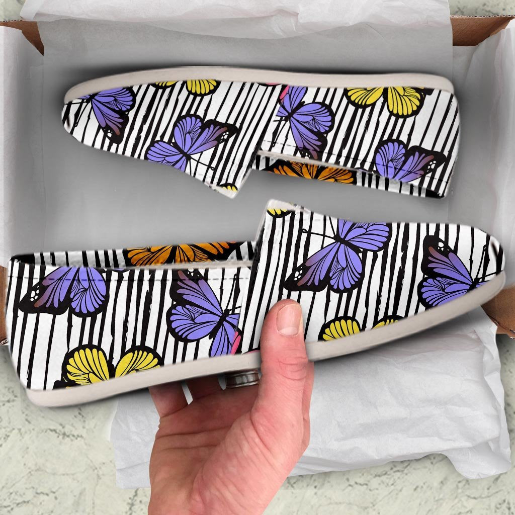 Striped Butterfly Print Canvas Shoes-grizzshop