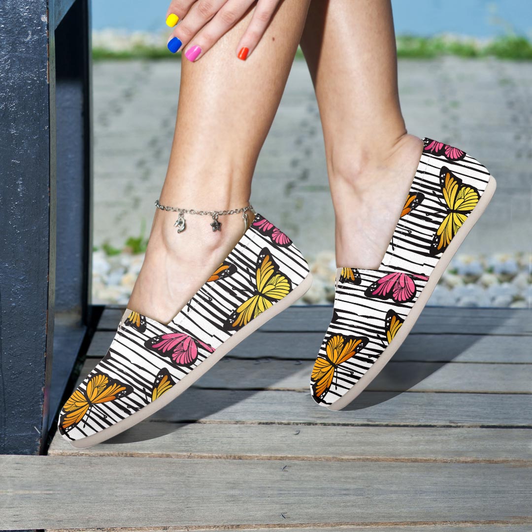 Striped Butterfly Print Canvas Shoes-grizzshop