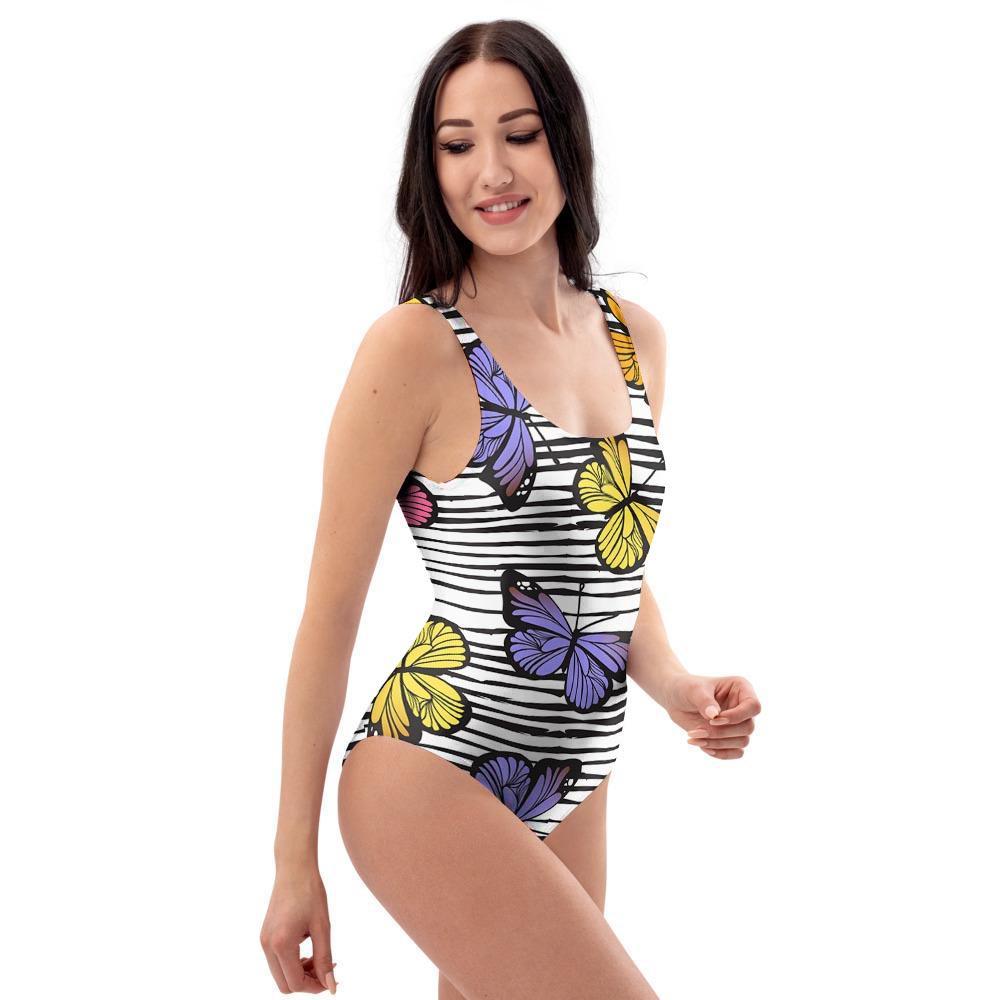 Striped Butterfly Print One Piece Swimsuite-grizzshop