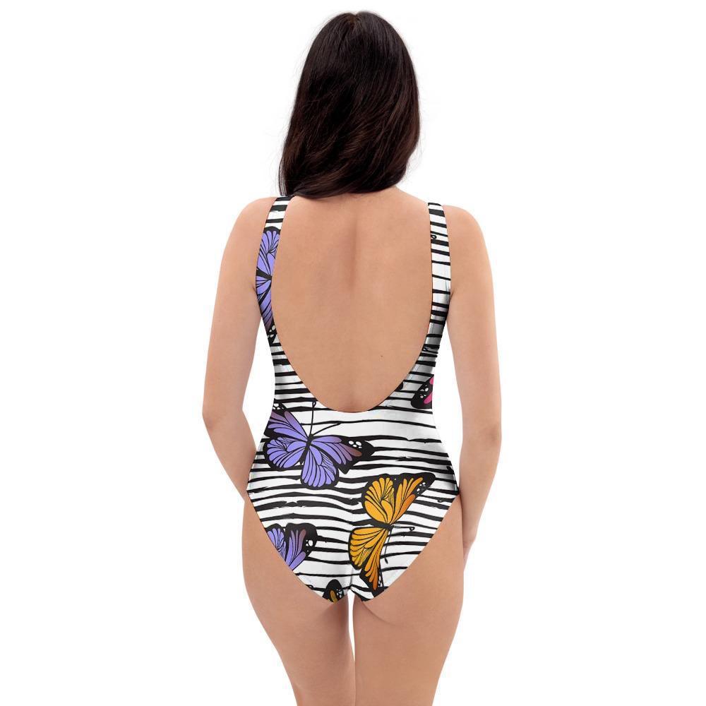 Striped Butterfly Print One Piece Swimsuite-grizzshop