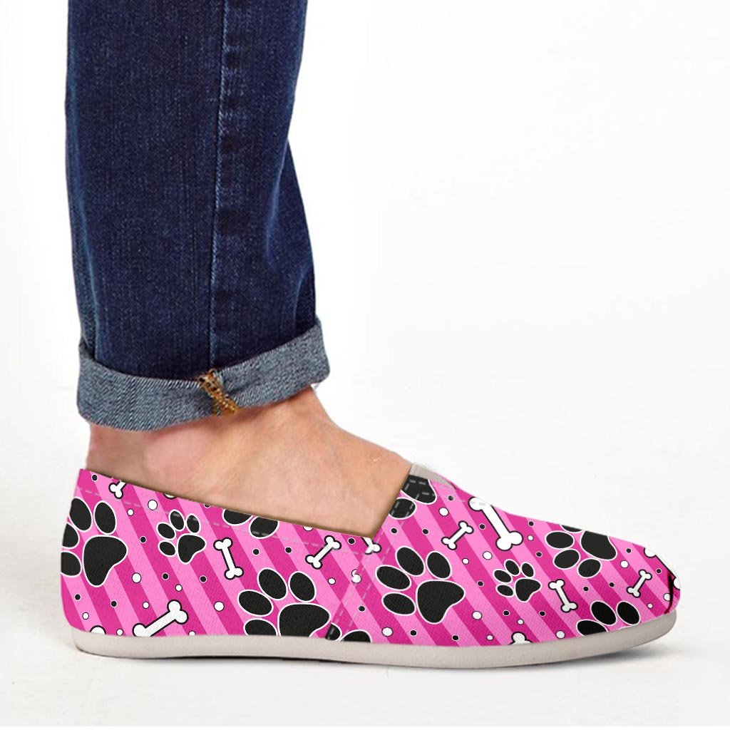 Striped Pink Paw Canvas Shoes-grizzshop
