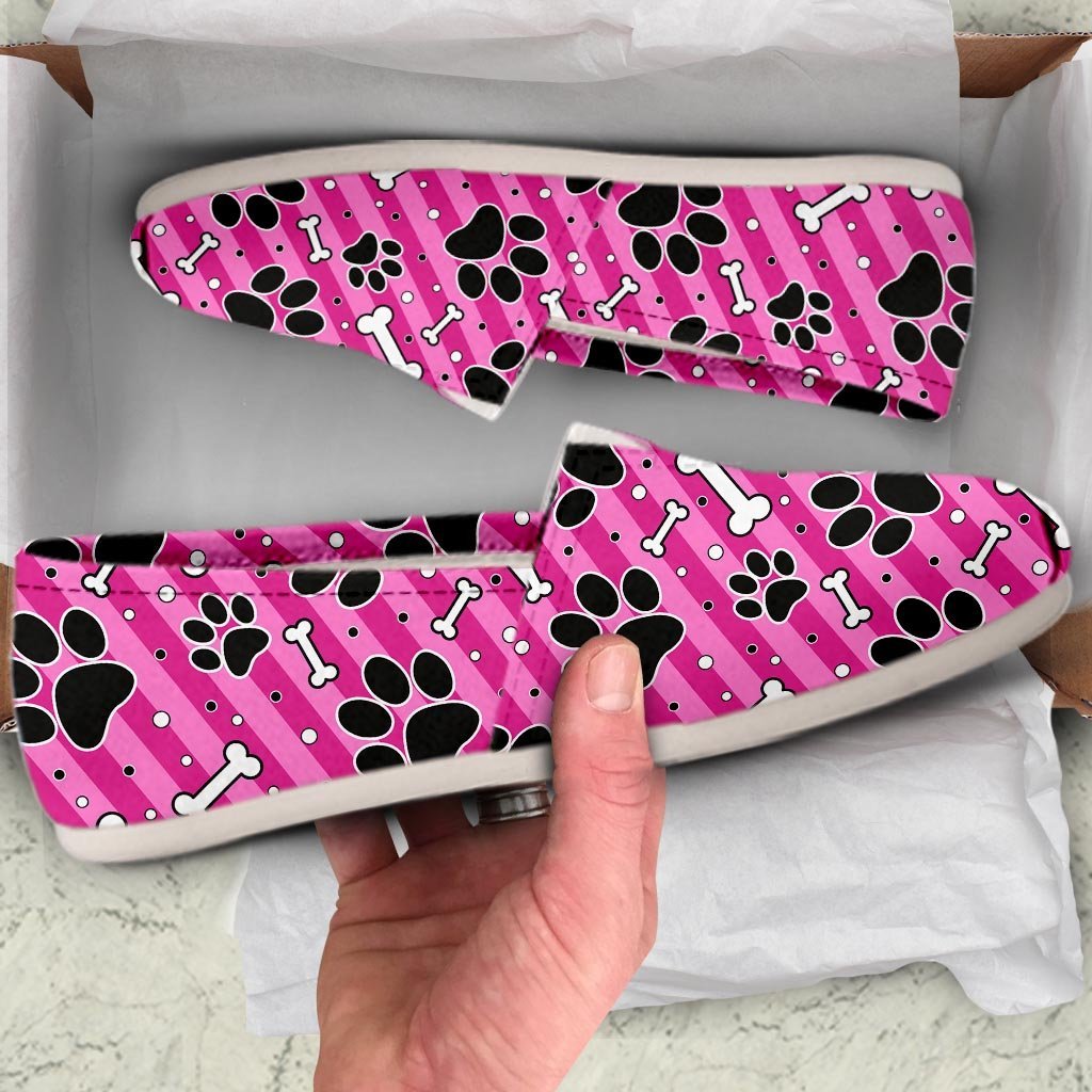 Striped Pink Paw Canvas Shoes-grizzshop