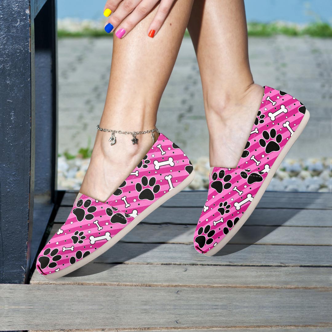 Striped Pink Paw Canvas Shoes-grizzshop