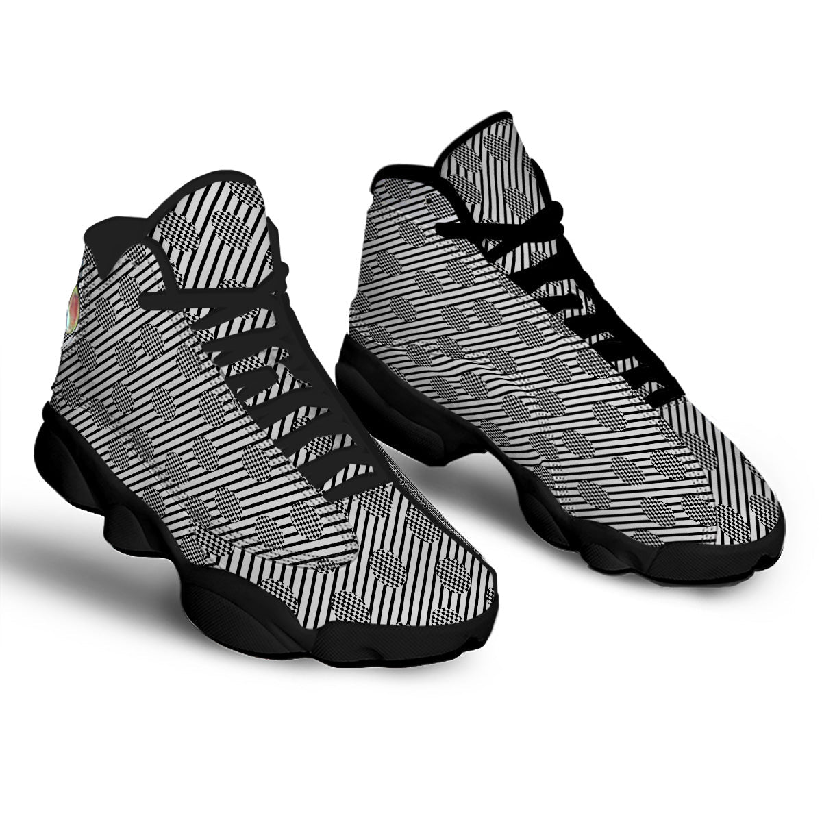 Stripes And Checkered Polka Dots Print Pattern Black Basketball Shoes-grizzshop