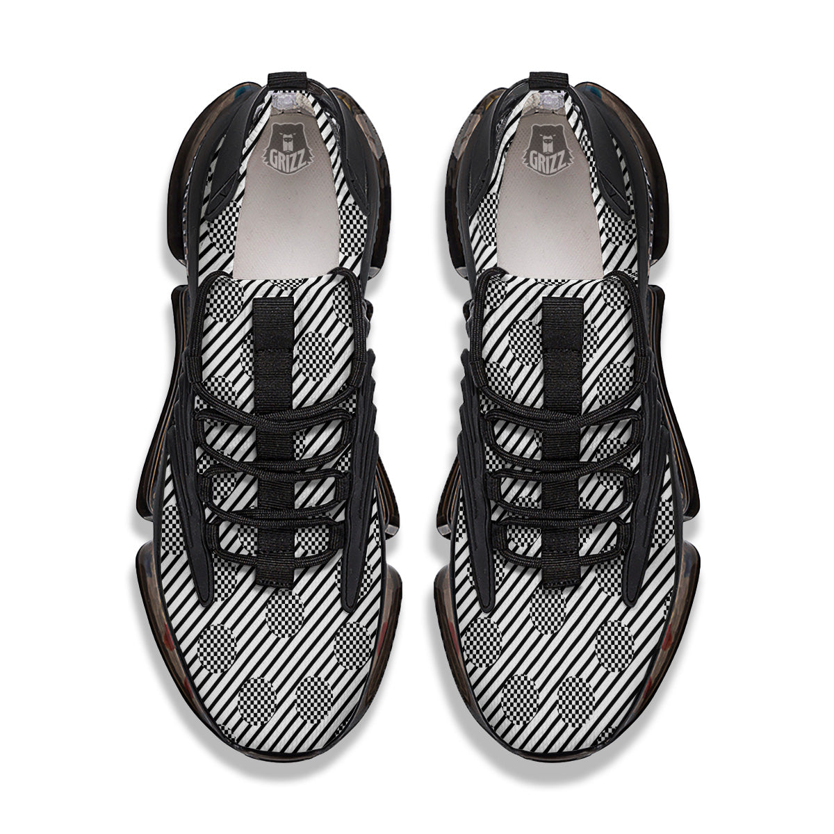 Stripes And Checkered Polka Dots Print Pattern Black Gym Shoes-grizzshop