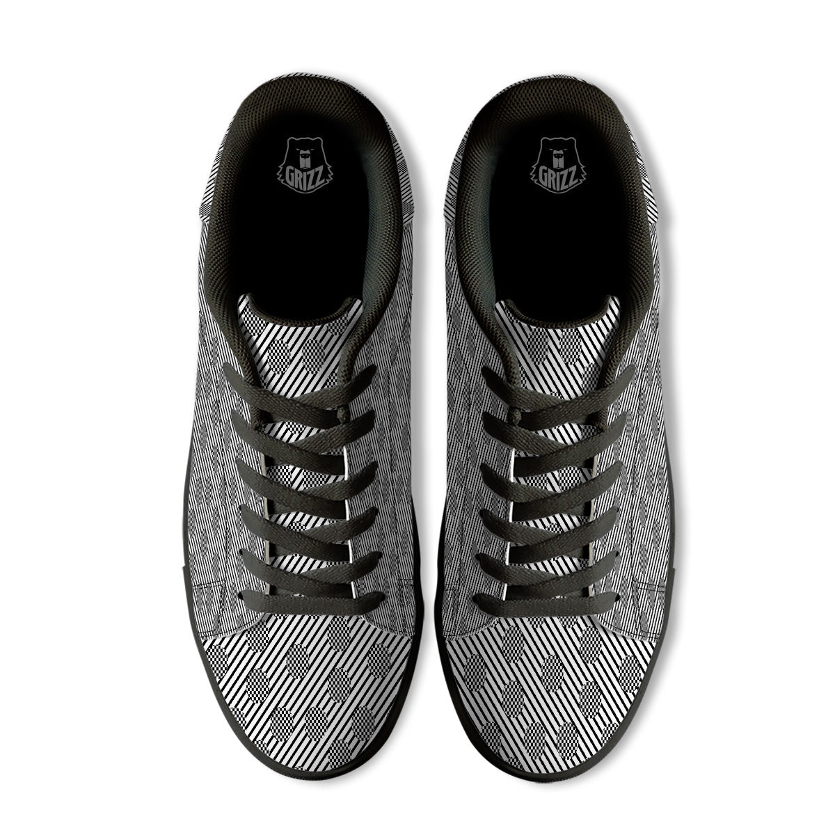Stripes And Checkered Polka Dots Print Pattern Black Low Top Sneakers-grizzshop