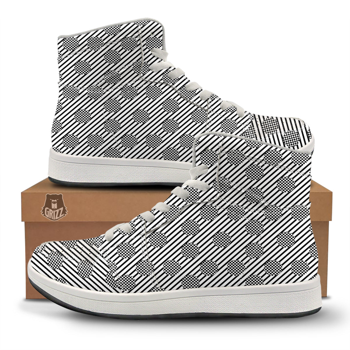 Stripes And Checkered Polka Dots Print Pattern High Top Sneakers-grizzshop