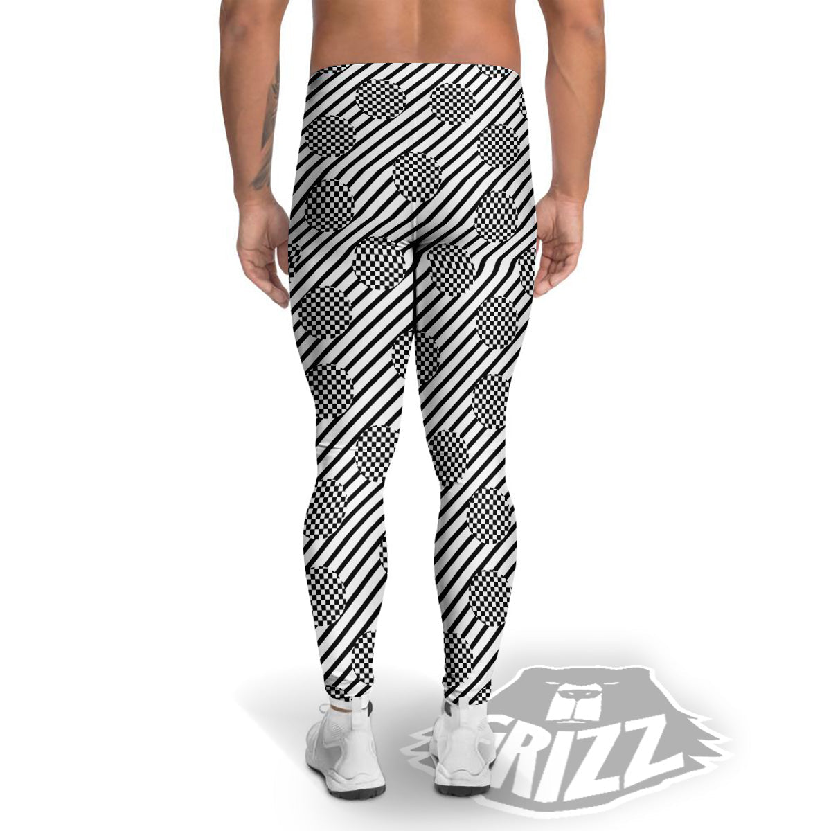 Stripes And Checkered Polka Dots Print Pattern Men's Leggings-grizzshop