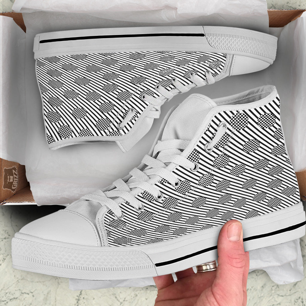 Stripes And Checkered Polka Dots Print Pattern White High Top Shoes-grizzshop