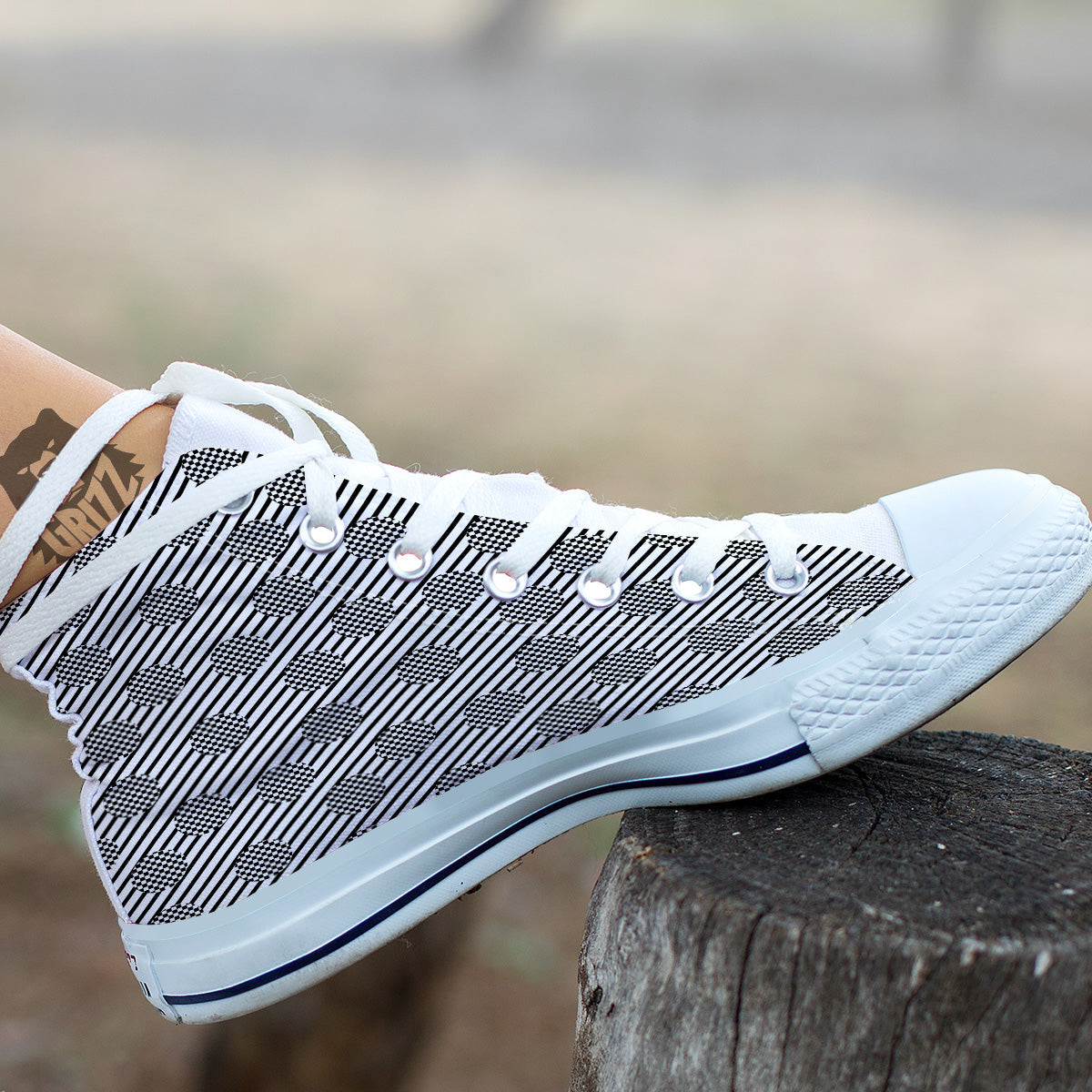 Stripes And Checkered Polka Dots Print Pattern White High Top Shoes-grizzshop
