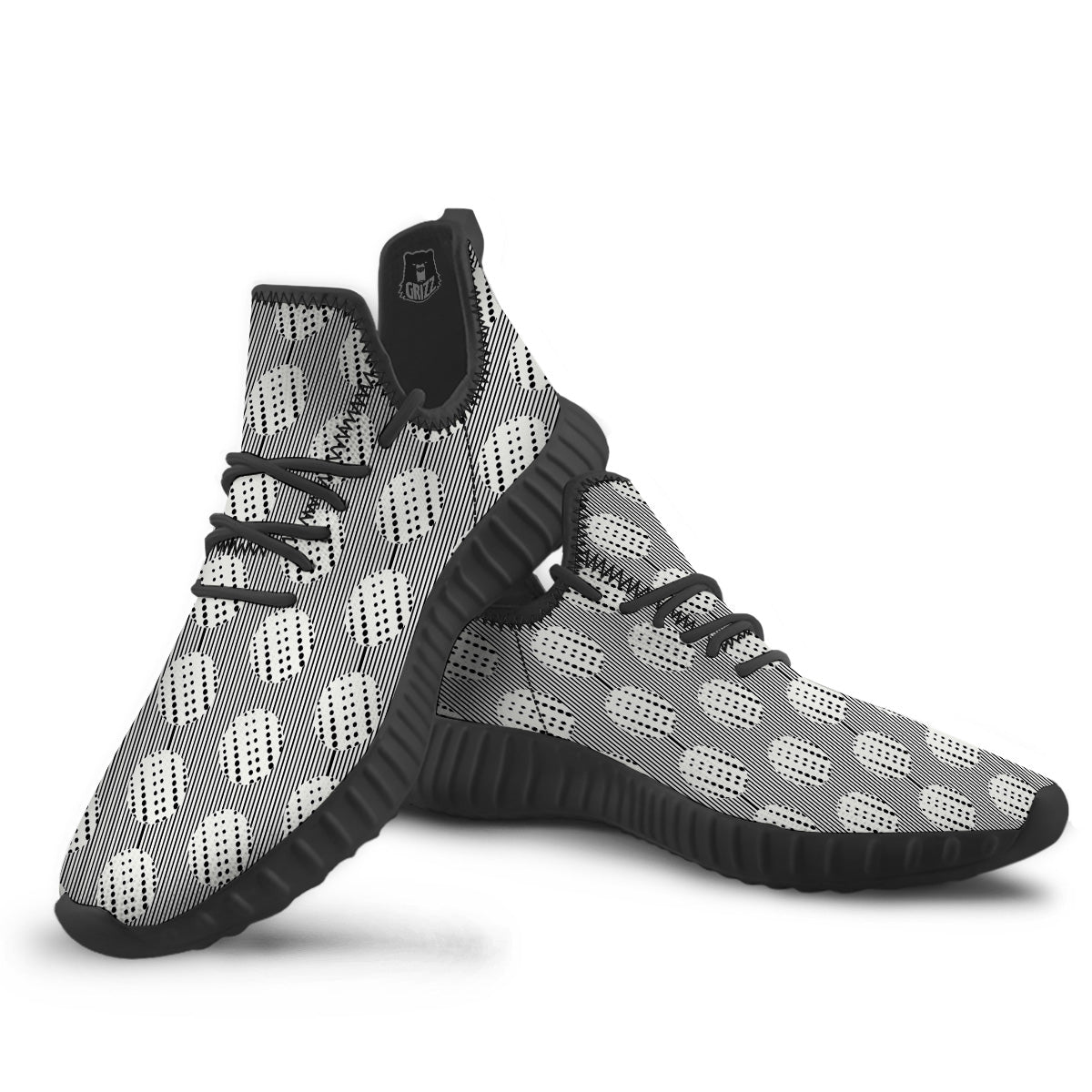 Stripes And Polka Dot Print Pattern Black Walking Shoes-grizzshop