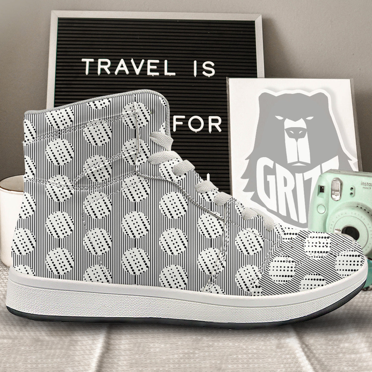Stripes And Polka Dot Print Pattern High Top Sneakers-grizzshop