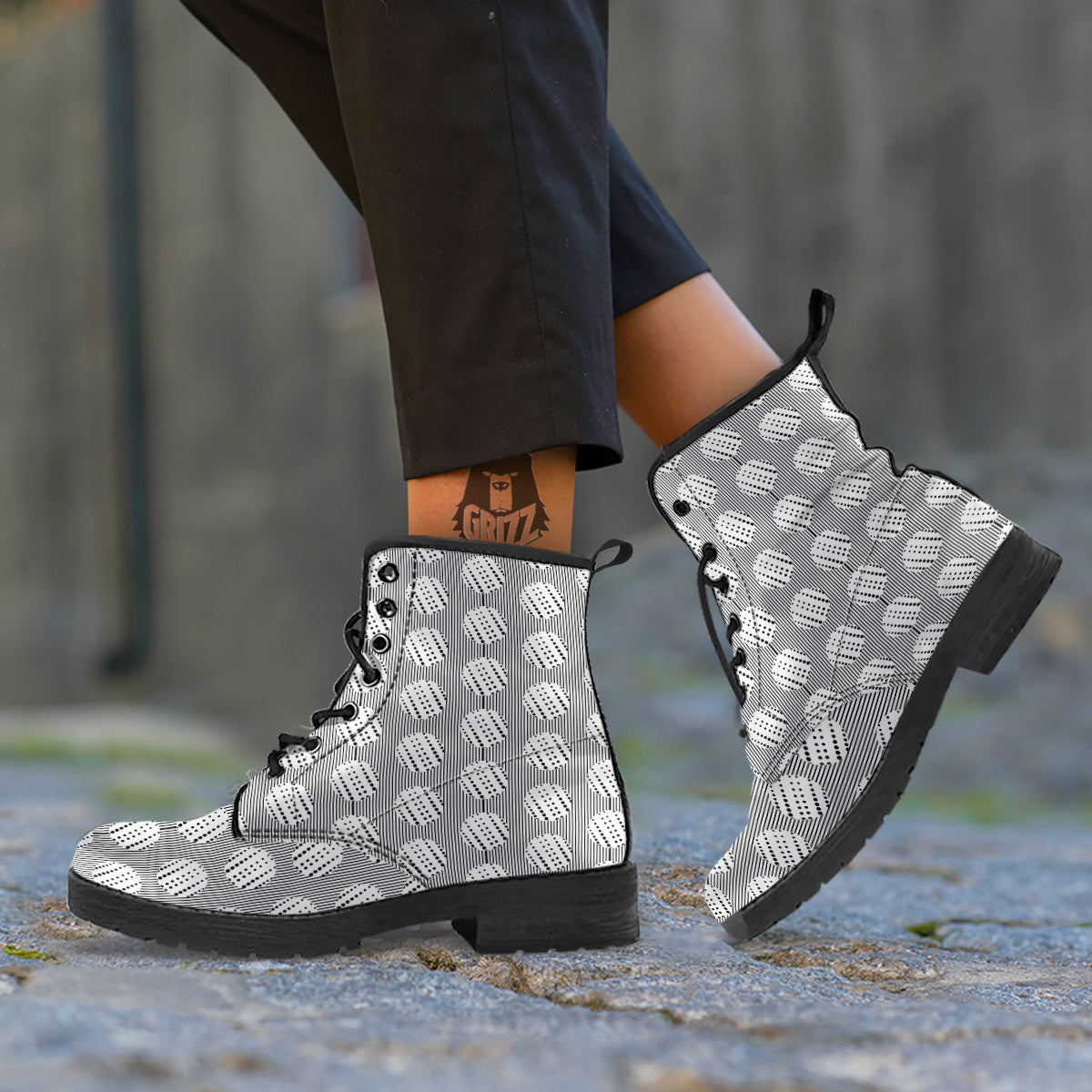 Stripes And Polka Dot Print Pattern Leather Boots-grizzshop