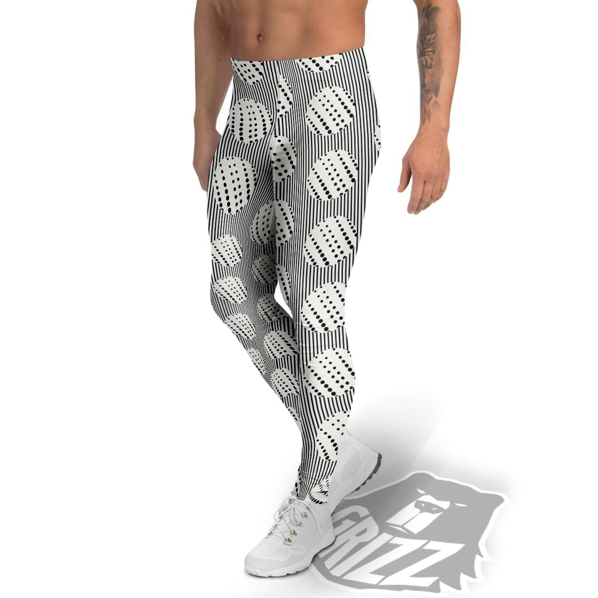 Stripes And Polka Dot Print Pattern Men's Leggings-grizzshop