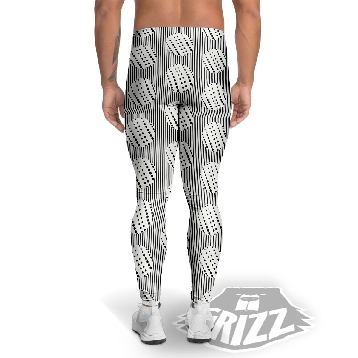 Stripes And Polka Dot Print Pattern Men's Leggings-grizzshop