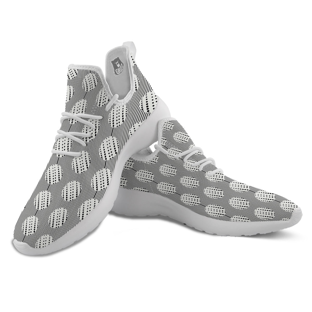 Stripes And Polka Dot Print Pattern White Athletic Shoes-grizzshop