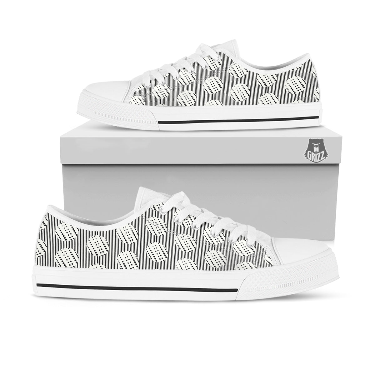 Stripes And Polka Dot Print Pattern White Low Top Shoes-grizzshop