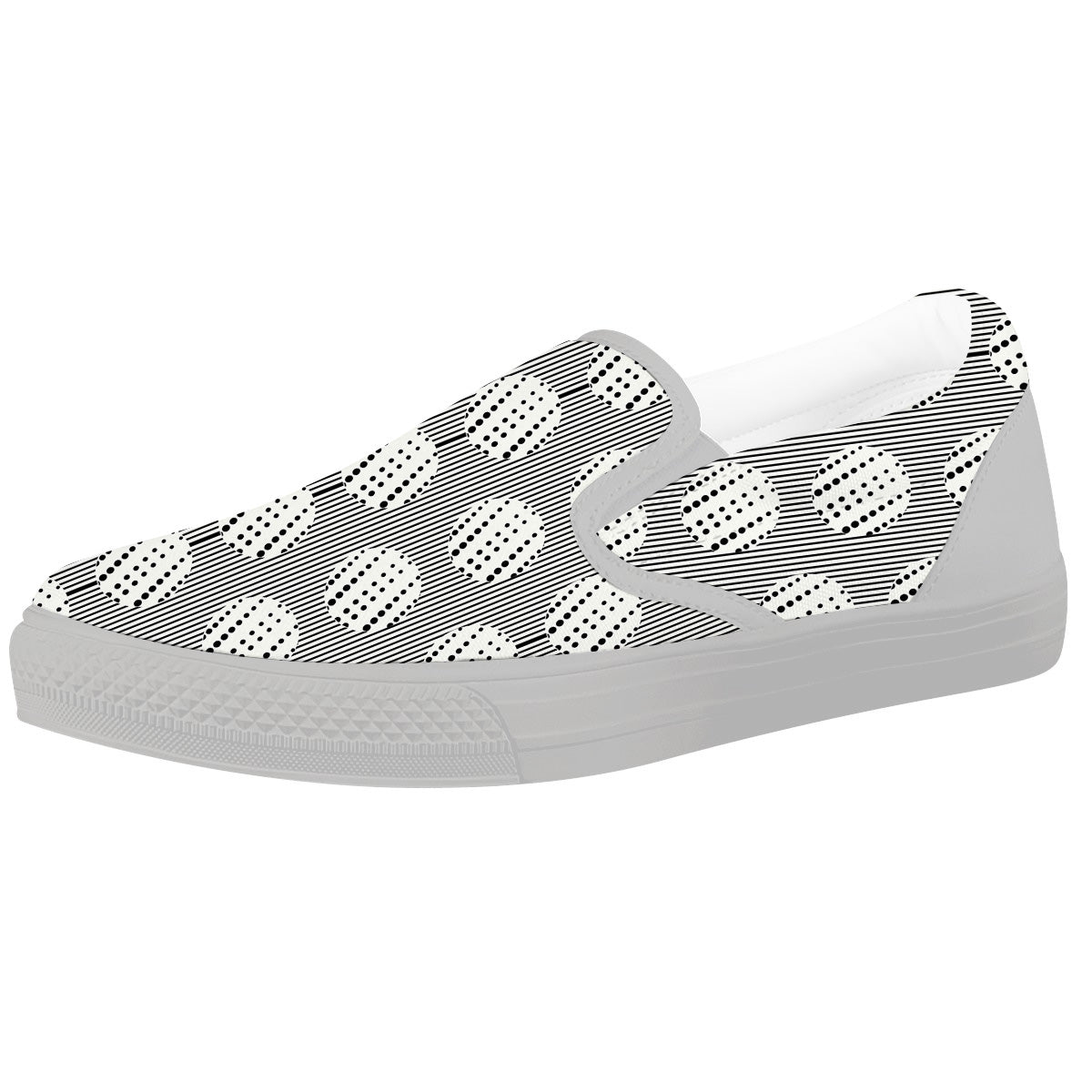 Stripes And Polka Dot Print Pattern White Slip On Shoes-grizzshop