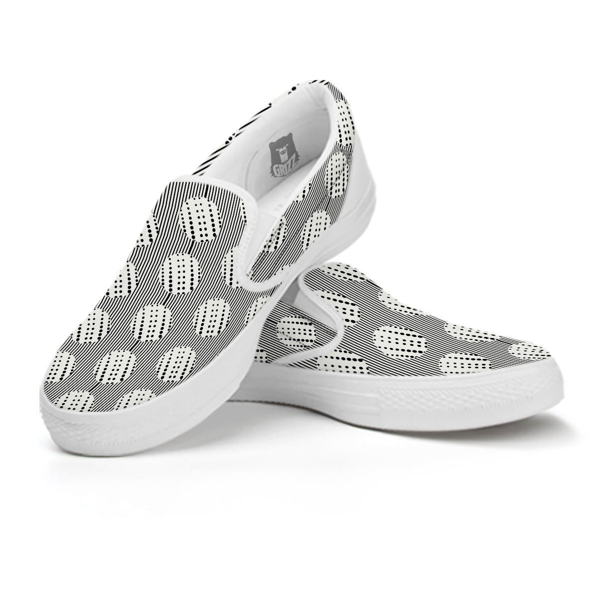 Stripes And Polka Dot Print Pattern White Slip On Shoes-grizzshop