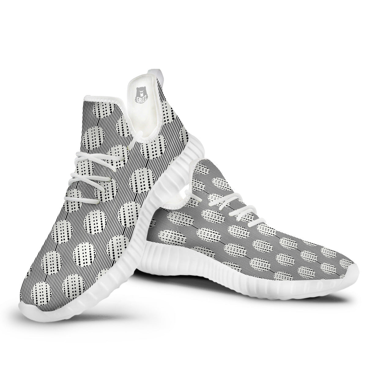 Stripes And Polka Dot Print Pattern White Walking Shoes-grizzshop