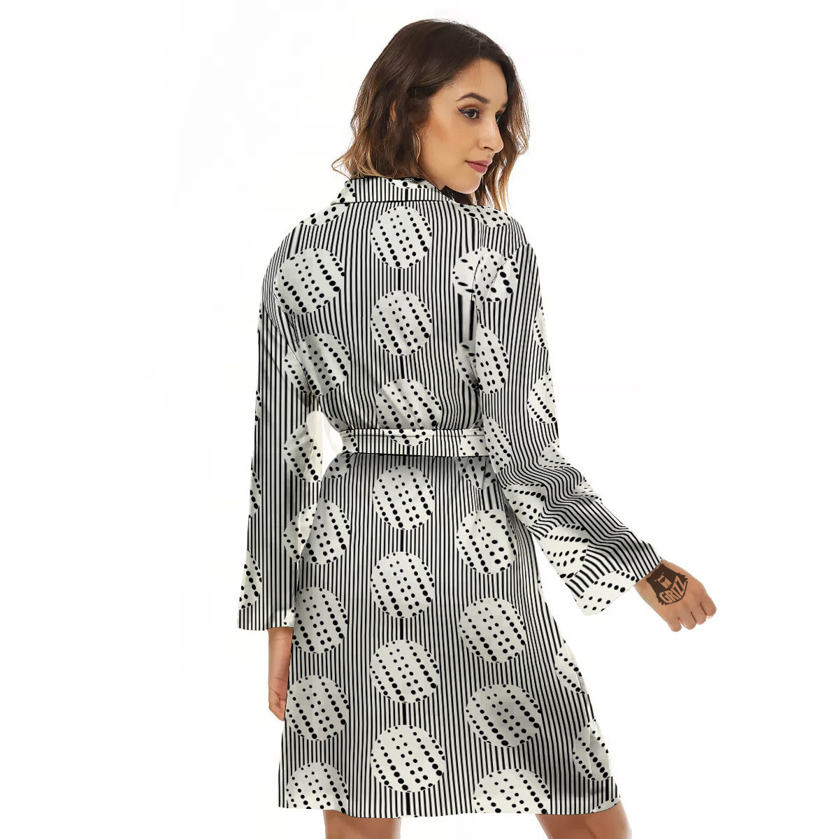 Stripes And Polka Dot Print Pattern Women's Robe-grizzshop