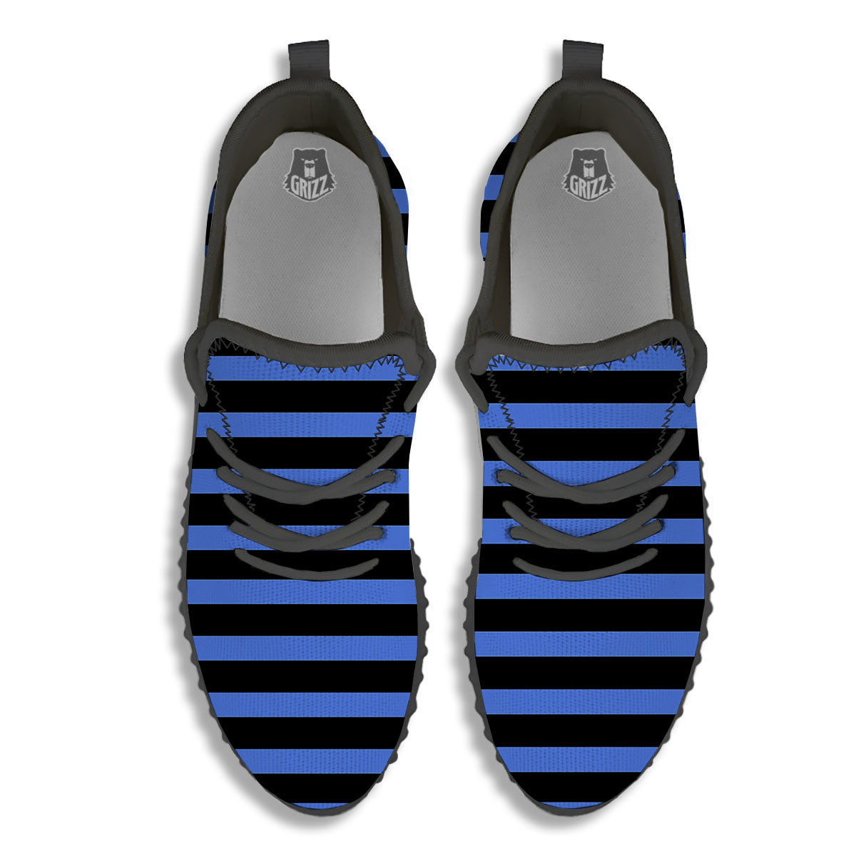 Stripes Black And Blue Print Pattern Black Walking Shoes-grizzshop