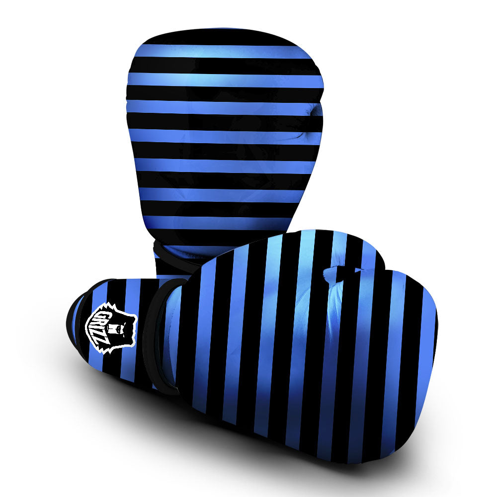 Stripes Black And Blue Print Pattern Boxing Gloves-grizzshop