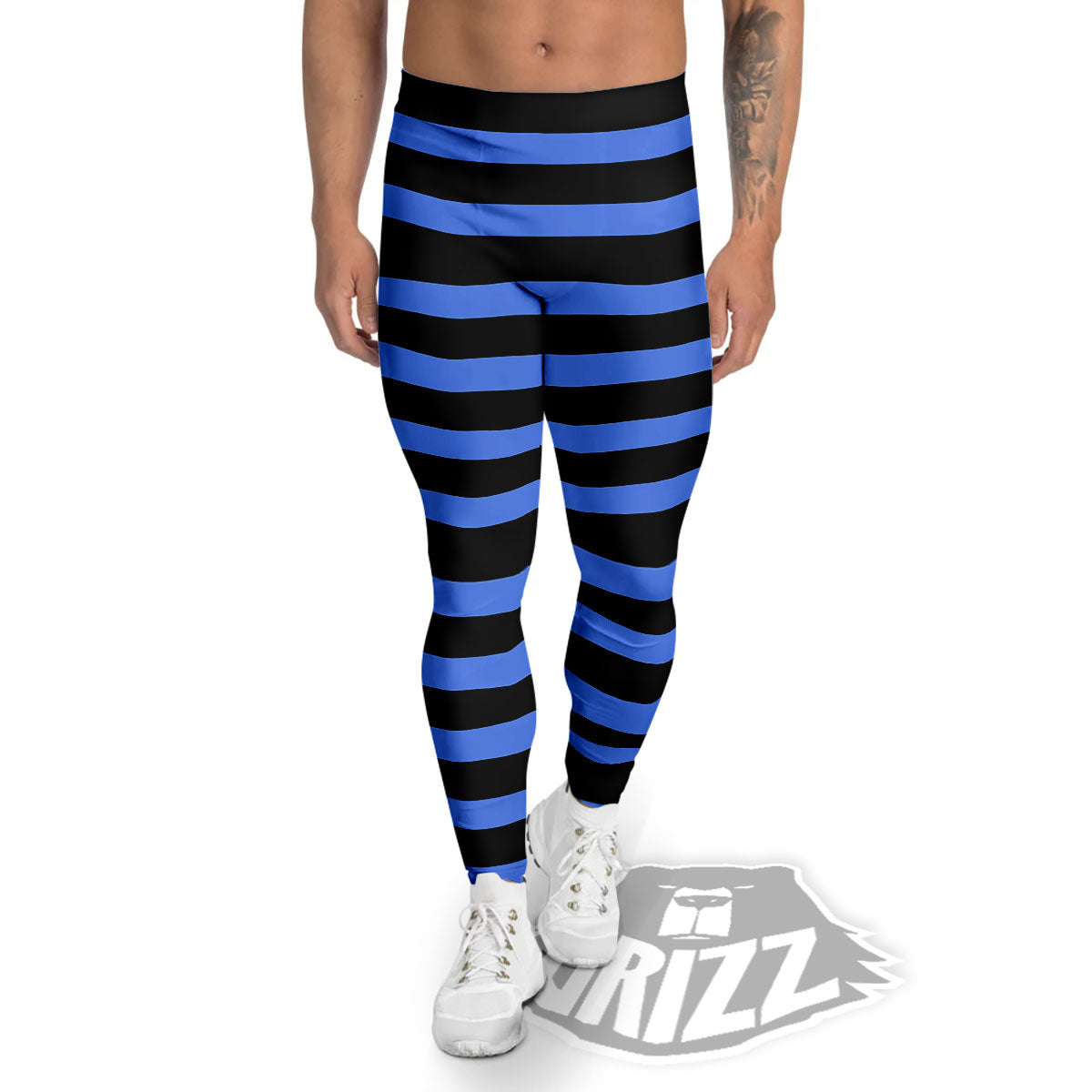 Stripes Black And Blue Print Pattern Men's Leggings-grizzshop