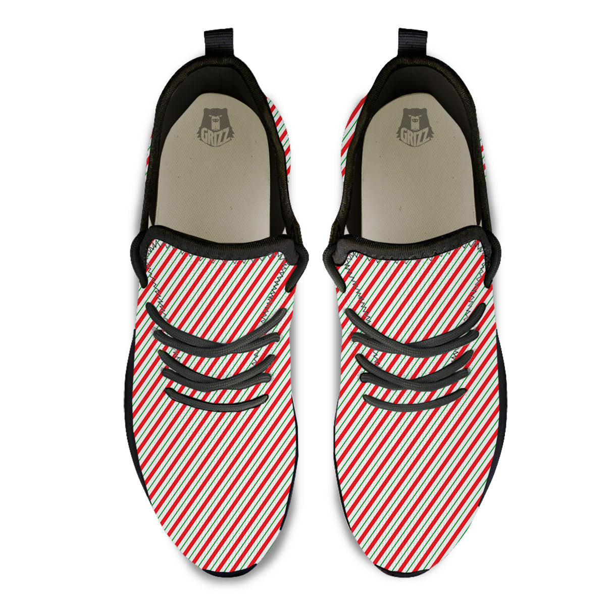 Stripes Candy Cane Print Pattern Black Athletic Shoes-grizzshop
