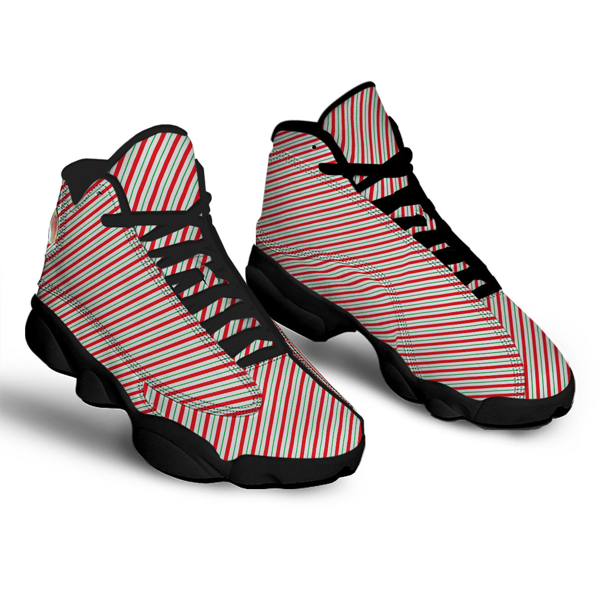 Stripes Candy Cane Print Pattern Black Basketball Shoes-grizzshop