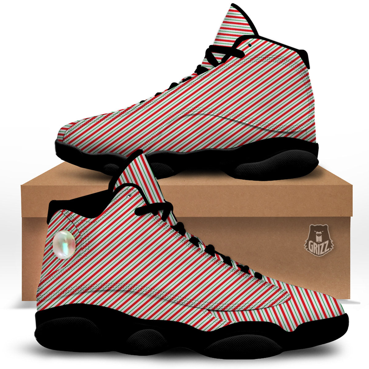 Stripes Candy Cane Print Pattern Black Basketball Shoes-grizzshop